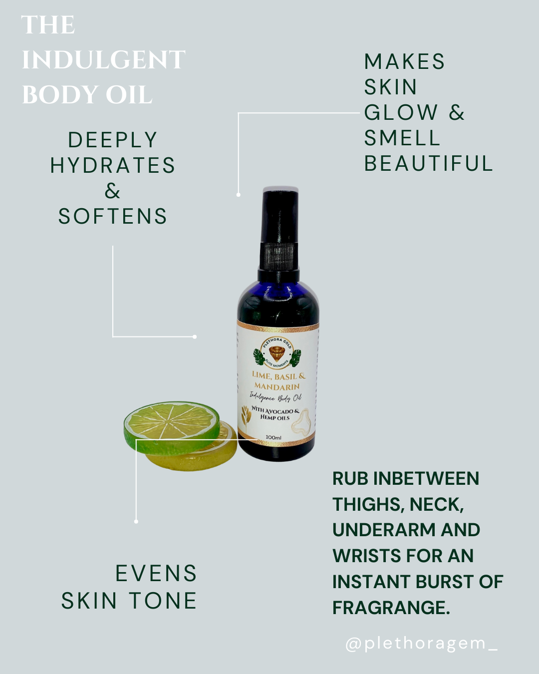 Lime, Basil & Mandarin Indulgence Body Oil – With Avocado & Hemp (100ml)